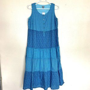 J. Jill Womens Dress NEW Sleeveless Tiered Turquoise Blue Lined Maxi Prairie 1X